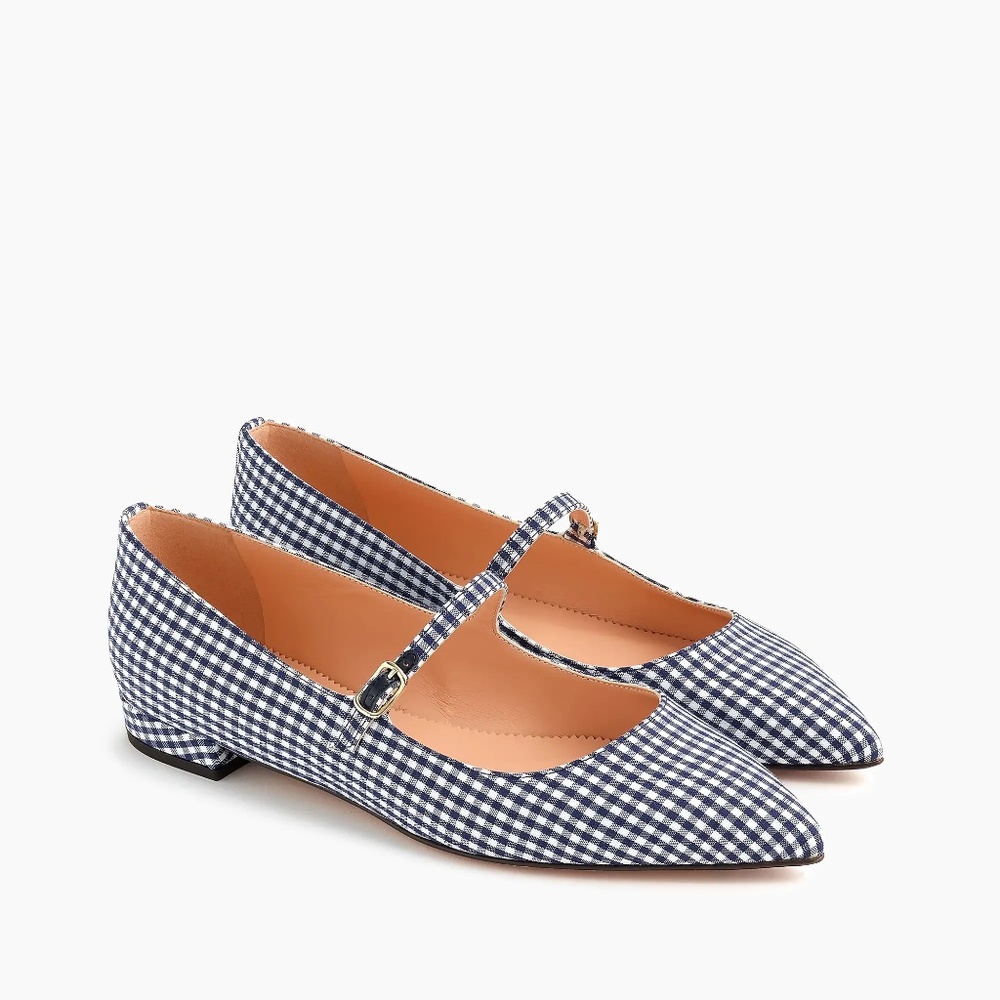 J. Crew Pointed-Toe Mary Jane Flats in Gingham